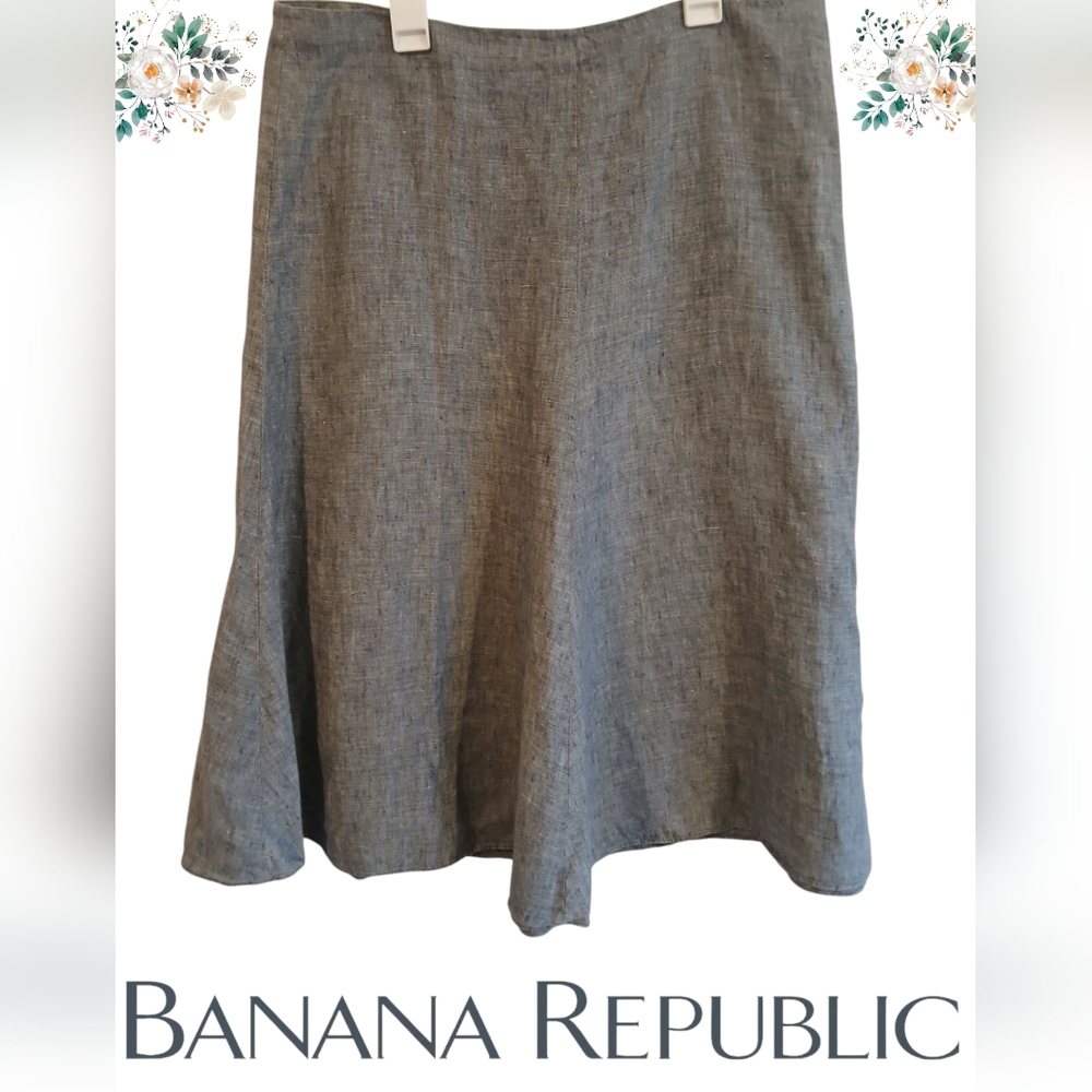 Banana Republic Gray 100% Linen A Line Peasant Cottagcore Women's Skirt Size 12